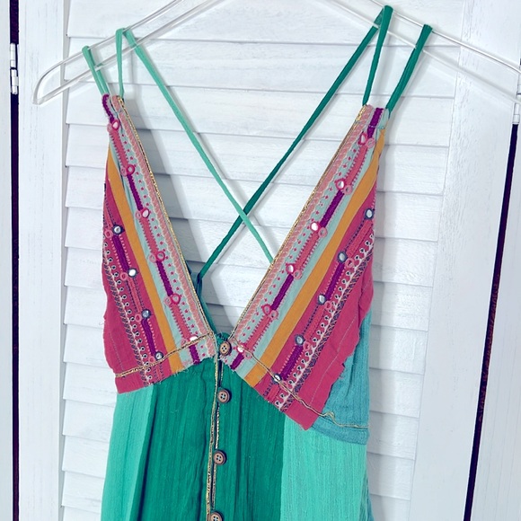 Free People l Teal Blue Bohemian Scarf Maxi Dress Music Festiva Whimsical Small - Picture 6 of 10